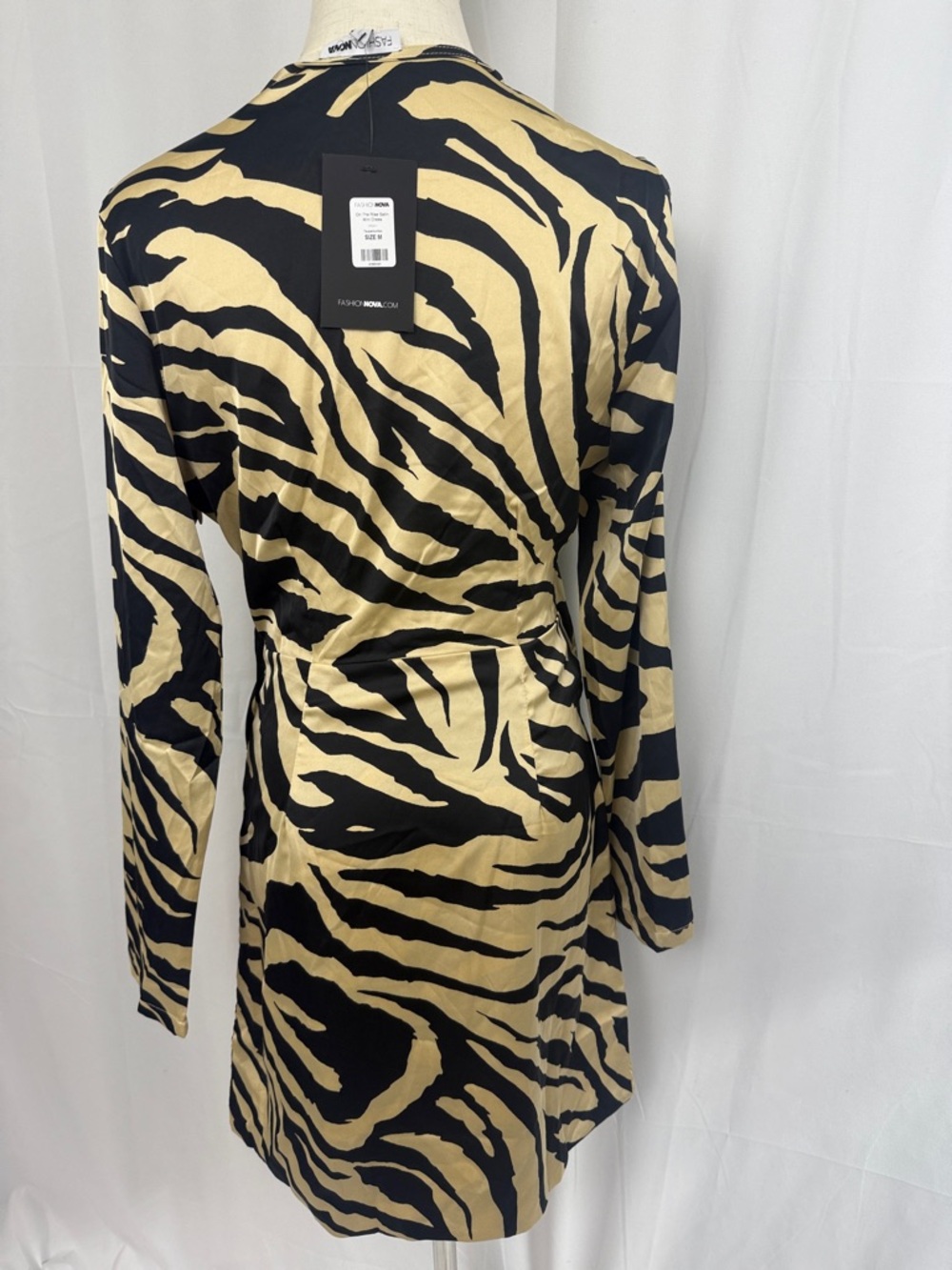 Fashion Nova Taupe & Black Zebra Satin Mini Dress - Picture 3 of 3